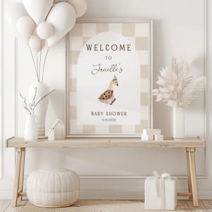 Gingham Goose Baby Shower Welcome Sign, Silly Goose Baby Shower, Welcome Baby Shower, Baby Boy, Baby Shower Decor, Gingham Shower