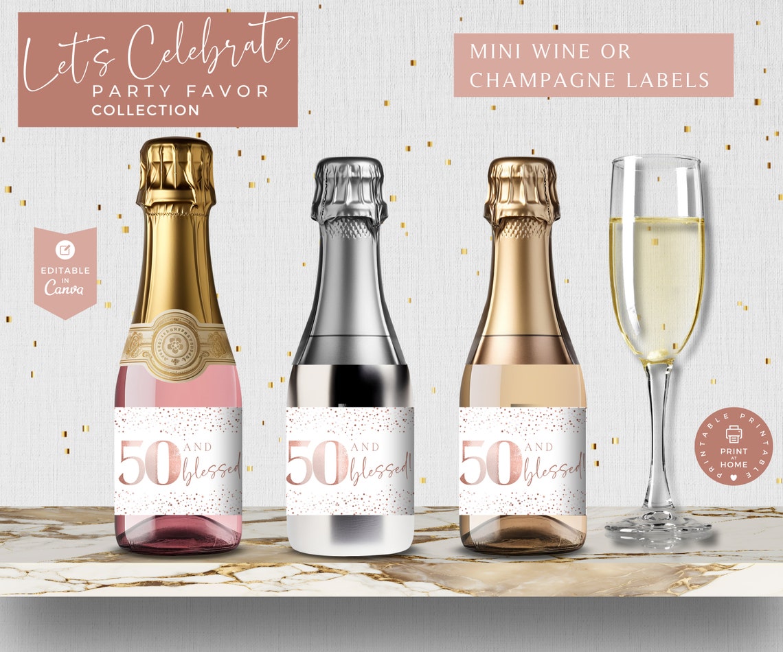 50th Mini Wine Labels Canva Printable Champagne Label - Etsy