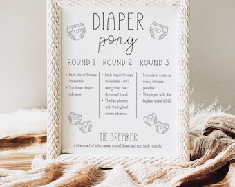Diaper Pong Baby Shower Sign: Neutral Printable Sign (Instant Download), Ready to Print PDF