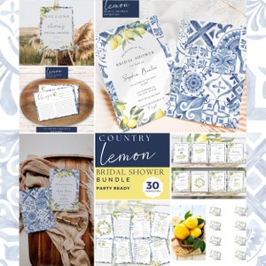 Lemon Mediterranean Bridal Shower | Positano Wedding Shower | Blue Tiles | Editable Canva Template | Shower Games | Shower Signs | Citrus