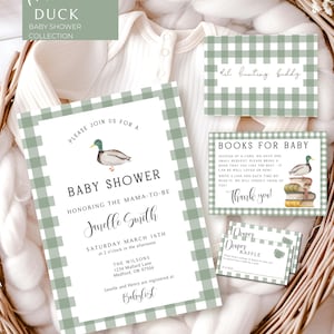 Duck Hunting Baby Shower Invitation Bundle, Mallard Duck Baby Shower Invite with Books for Baby and Diaper Raffle, Gender Neutral Shower