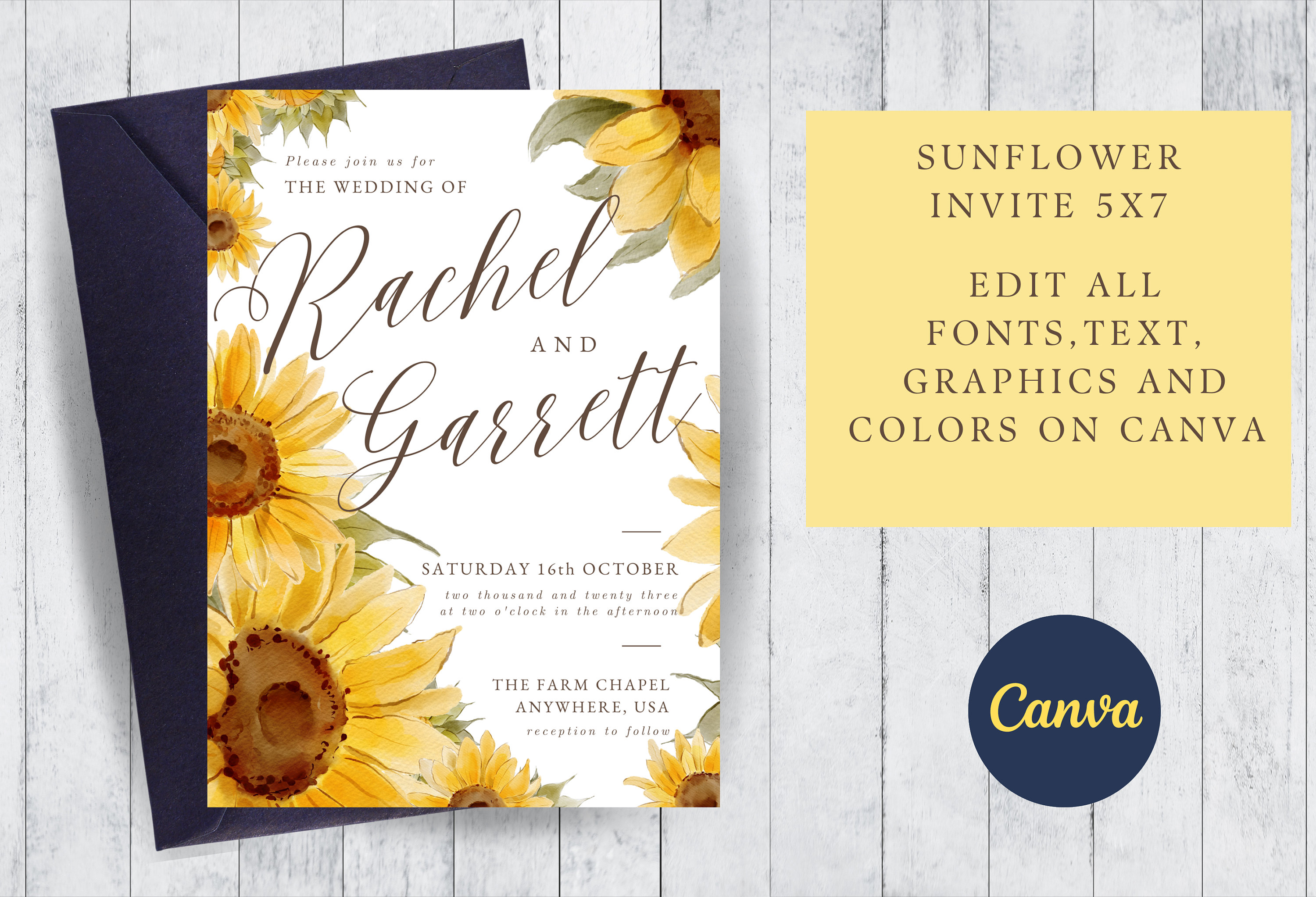 Sunflower Wedding Invitation Bundle: Editable Canva Template (digital  Download) - Etsy, image size:3000x2045