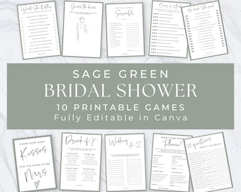 SAGE GREEN Bridal Shower Games | Minimalist | Fun Wedding Shower Games Bundle | Bridal Shower |  CLASSIC | Printable Games | Canva