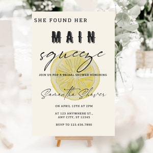 Main Squeeze Bridal Shower | Retro Zitrus Hochzeit Dusche | Bearbeitbar | Zitronen-Brautparty-Einladung | Sofort Download Canva | Gelb