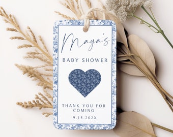 Blue Toile Baby Shower Thank You Tag: Editable Favor (Digital Download)