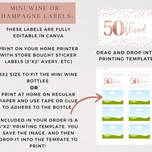 50th Mini Wine Labels Canva, Printable Champagne Label Template, Party ...