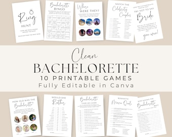 Clean Bachelorette Party Games Canva | Minimalist | Bachelorette Games | Bachelorette Party | Bachelorette Weekend | Printable Games |