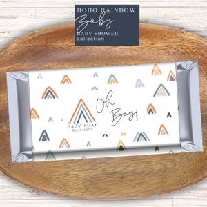 Baby Boy Shower Chocolate Bar Wrapper, Printable Candy Bar Wrapper, Candy Bar Favor Template, Party Favor, DIY, Boho Rainbow Shower, Canva