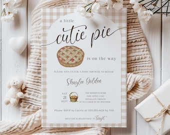 Cutie Pie Baby Shower Invite, Fall Baby Shower, Neutral Baby Shower, Editable Canva Template, Apple Baby Shower, Autumn, Sweet as Pie