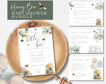 Honey Bee Baby Shower Invitation Template: Editable Canva (Digital Download)