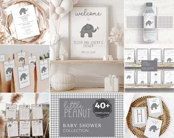 Little Peanut Elephant Baby Shower Bundle, Invitation, Games, Sign (Editable Canva)