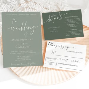 Minimal Sage Green Wedding Invitation Suite Canva | Instant Download | Editable | Modern Wedding Invitation Suite | Rsvp | Printable |