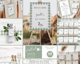 Mallard Duck Baby Shower Bundle, Duck Hunting Baby, Shower Games, Printable Signs, Invitation, Diaper Raffle, Welcome Sign, Editable Canva