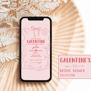 Mobile Bridal Shower Invite, Galentine Baby Shower, Canva Template, Valentine&#39;s Day, Bachelorette, Editable, Instant Download, Text Message
