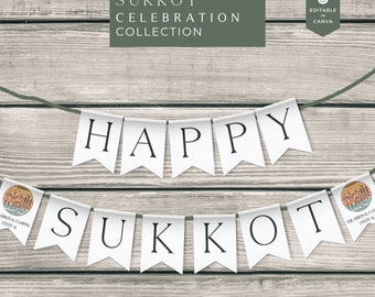 Happy Sukkot Banner, Feast of Tabernacles Sign, Feast of Booths Sign,  Editable and Printable Template in Canva, Moedim, Messianic, Judaic