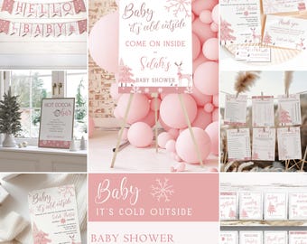 Baby It&#39;s Cold Outside Baby Shower Bundle, Winter Wonderland Shower Invite, Winter Baby Shower, Baby Girl, Holiday Shower, Pink Christmas