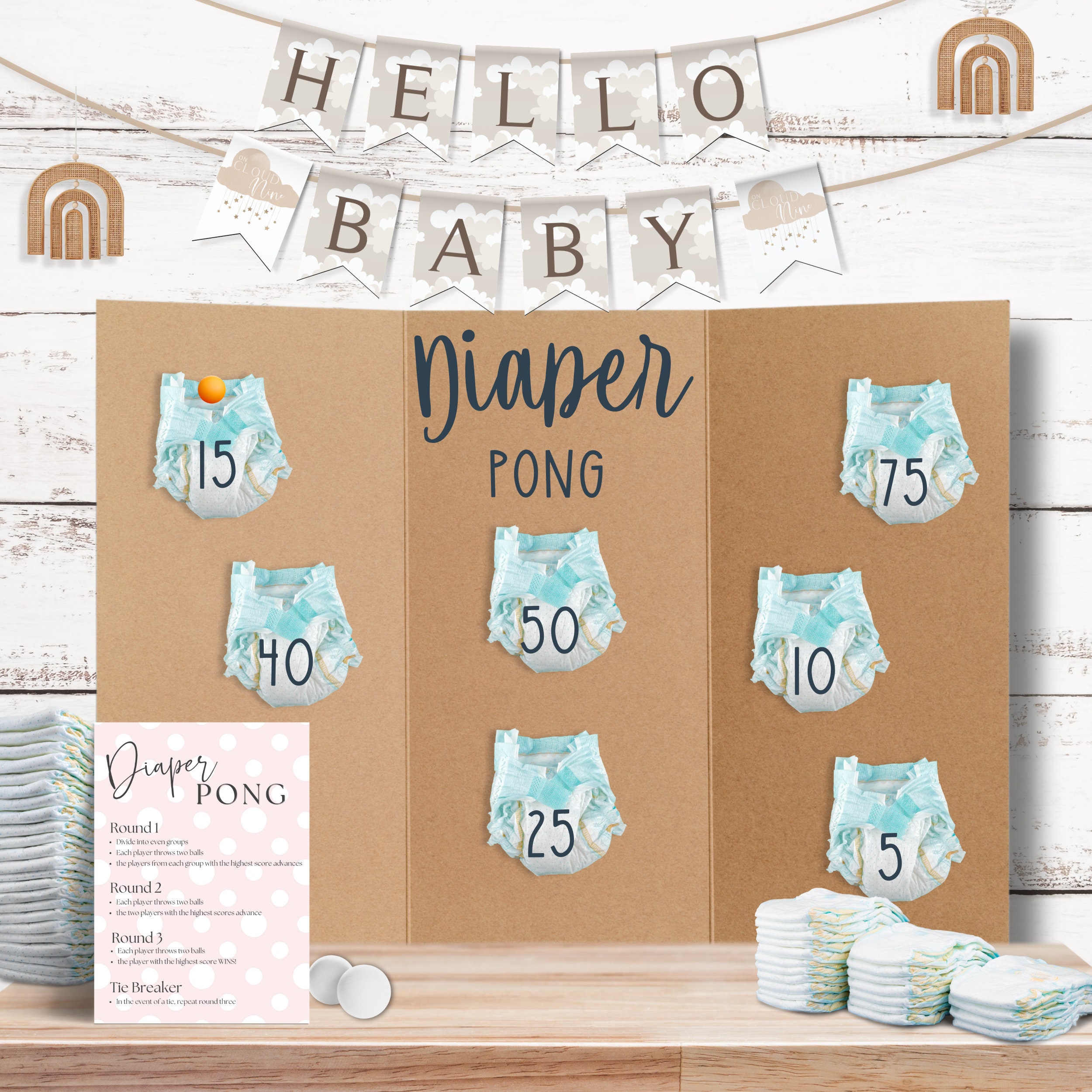 Diaper Pong Baby Shower Game Baby Shower Activity Instant Download Pink ...