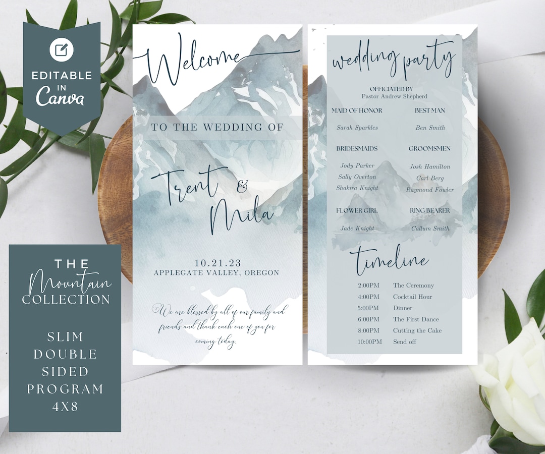 Double Sided Wedding Program Template, Canva Instant Download ...