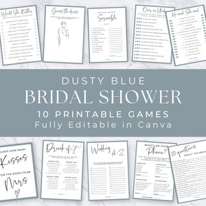 DUSTY BLUE Bridal Shower Game | Something Blue Games | Minimalist | Fun Wedding Shower Games Bundle | Bridal Shower |  Printable Games