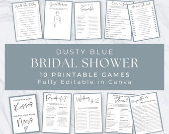 DUSTY BLUE Bridal Shower Game | Minimalist | Fun Wedding Shower Games Bundle | Bridal Shower |  CLASSIC | Printable Games | Canva