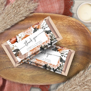 Wedding Chocolate Bar Wrapper, Printable Boho Chocolate Bar Wrapper, Candy Bar Favor Template, Bridal Shower Wrapper, Boho, Rust, Teracotta