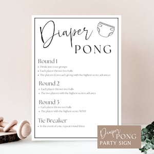 Juego de baby shower de Diaper Pong / Actividad de baby shower / Descarga instantánea / Juego de bebé neutral / Reglas de Diaper Pong imprimibles / Signo imprimible