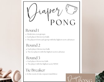 Diaper Pong Game Pampas Baby Shower Sign, Printable, Boho Gender ...