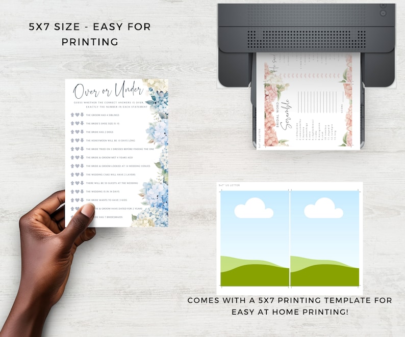 Hydrangea Bridal Shower Games, Dusty Blue Floral Shower, Wedding Shower Games Bundle, Would She Rather, PRINTABLE Games, EDITABLE in Canva image 6