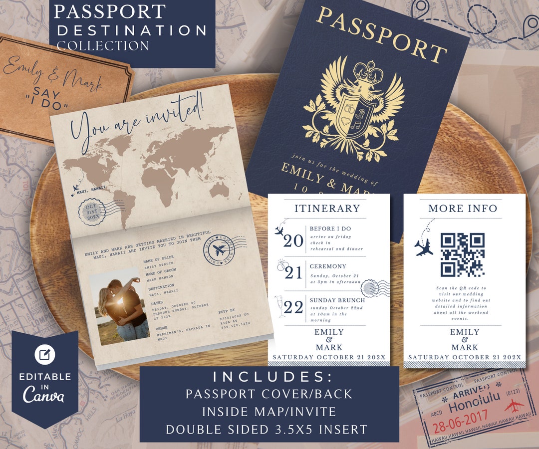Passport Wedding Invitation, Destination Wedding Template, Getting Maui