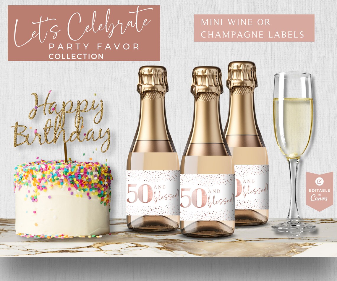 50th Mini Wine Labels Canva Printable Champagne Label - Etsy