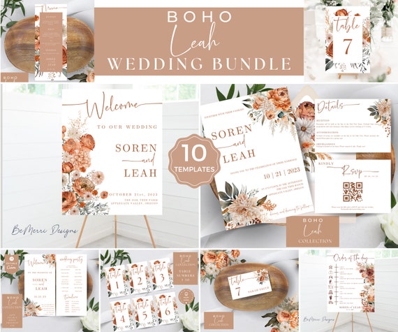 Rustic Boho Wedding Invitation Bundle: Terracotta Floral Canva Template (Digital Download)