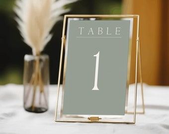Minimalist Sage Green Wedding Table Numbers: Printable Template (Digital Download)