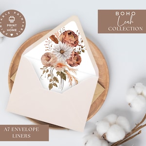 Umschlag Liner Hochzeit, Floral BOHO Outdoor Hochzeit, A7 und A7 Euroflap Square Liner A9, 4 Bar, druckbar und bearbeitbar, Canva, Leah Boho