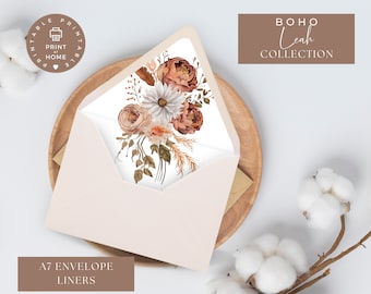 Floral Boho Wedding Envelope Liners: A7, A9, 4 Bar (Printable Canva Template)