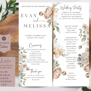 Blush Wedding Program, Floral, Instant Download, Printable Program, Order of Ceremony, Canva Template, Program Template, Wedding Ceremony