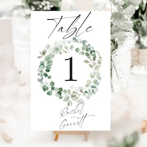 EUCALYPTUS Wedding Table Numbers | Table Number Sign | Wedding Signage Greenery| Editable | Numbers Template | SAGE GREEN | 4X6  | 1-30