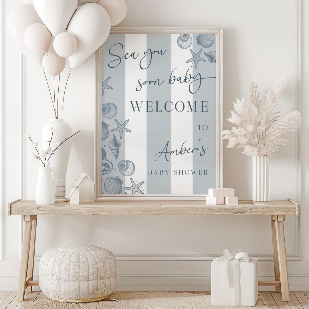 Sea You Soon Baby Shower Welcome Sign, Seashell Baby Shower Theme ...