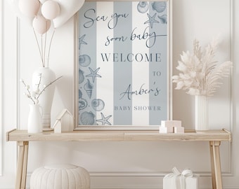 Sea you Soon Baby Shower Welcome Sign, Seashell Baby Shower Theme, Coastal, Gender Neutral, Summer Shower with Seashells, Beach Theme