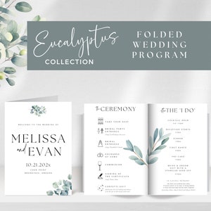 Eucalyptus Wedding Program Canva, Foldable, EUCALYPTUS Sage, Instant Download, DIY Printable Programs, Wedding Program, Order of Ceremony