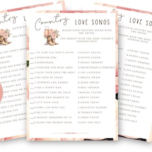 Boots and Bubbly, Country Love Songs Game, Cowgirl Bridal Shower, Boots and Bubbly Bridal Shower, Western Theme, Shower Game, Ready to Print