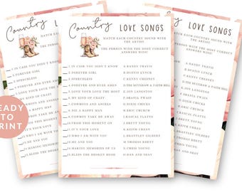 Boots and Bubbly Bridal Shower Game: Country Love Songs (Ready to Print)