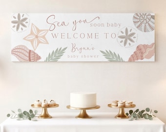 Sea You Soon Baby Shower Banner, Coastal Baby Shower, 2x6 Banner,  Printable, Editable in Canva