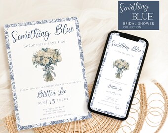 Something Blue Bridal Shower Invitation: Toile de Jouy, Mobile Evite (Digital Download)