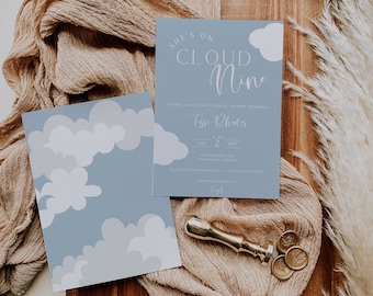 Cloud Nine-uitnodiging voor vrijgezellenfeest: bewerkbare canvassjabloon (digitale download)