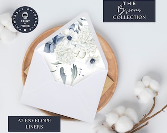 Dusty Blue Floral Wedding Envelope Liners: A7 Printable Template (Canva Download)