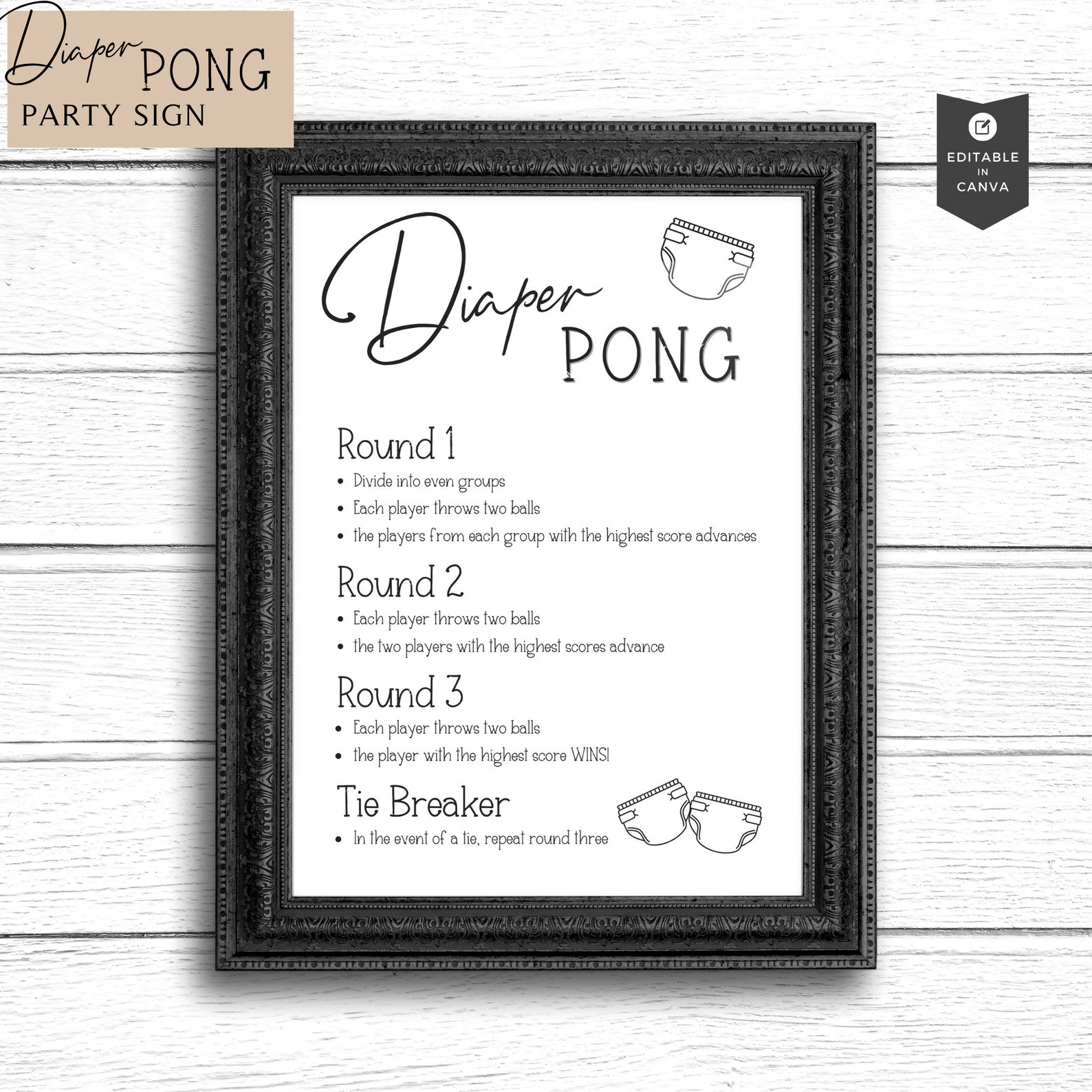 Baby Shower Diaper Pong Baby Shower Activity Instant Download Neutral ...