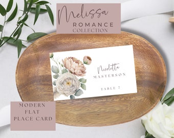 Blush Pink Floral Wedding Place Card Template: Editable Canva (Digital Download)