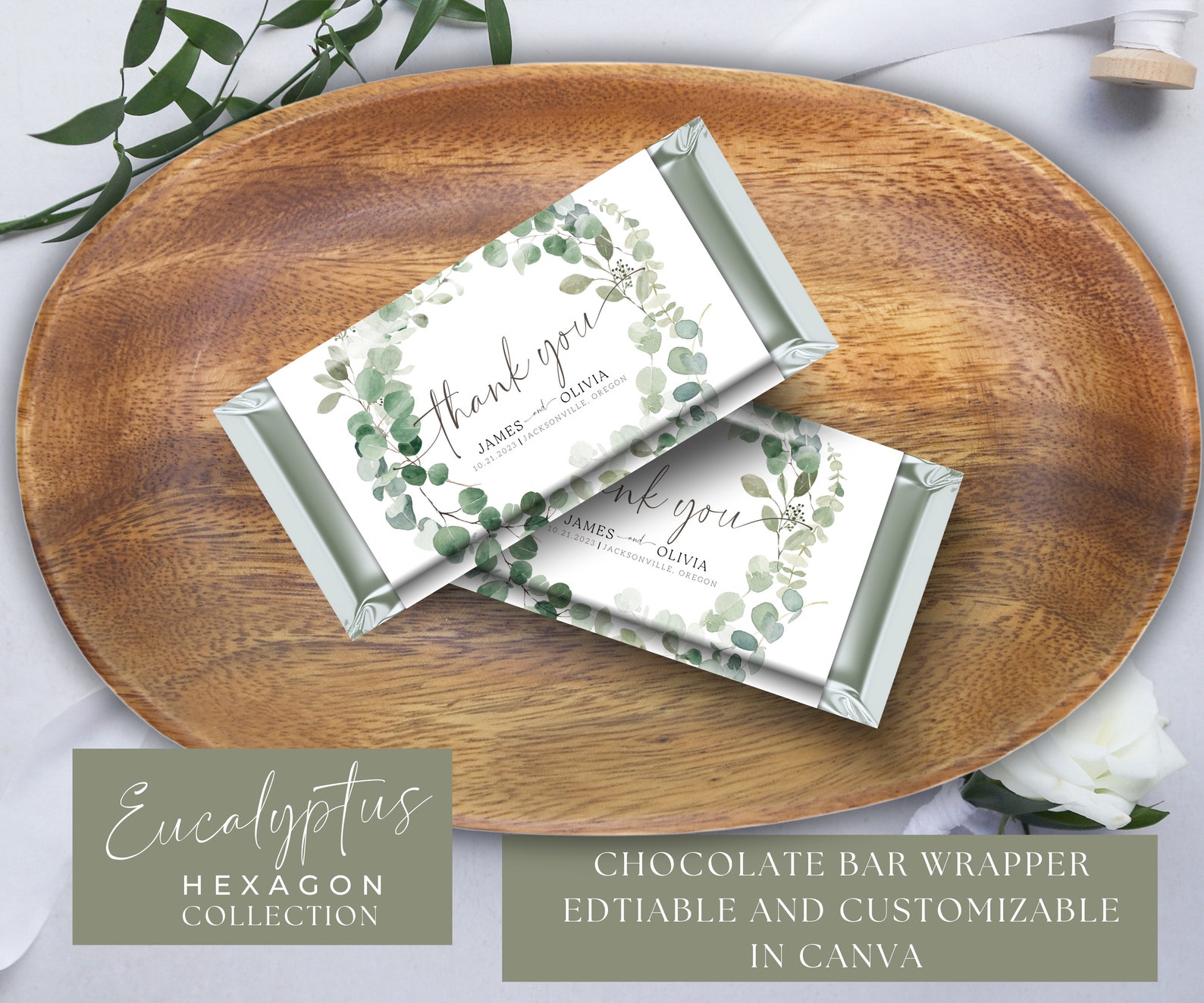 Wedding Chocolate Bar Wrapper, Printable Eucalyptus Chocolate Bar ...