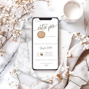 Cutie Pie Baby Shower ELECTRONIC Invitation, Digital Text Message Invite, Fall Baby Shower, Neutral, Editable Canva Template, Apple Shower