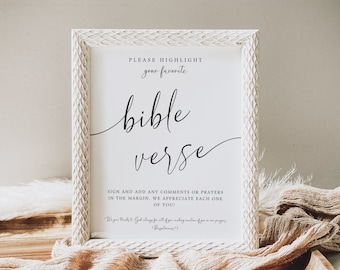 Wedding Bible Guest Book Sign Template, Please Highlight Your Favorite Bible Verse And Sign Your Name, Wedding Sign, Wedding Decor